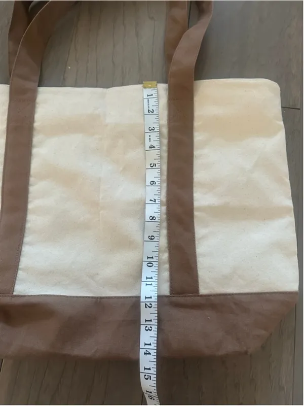 Women's Beige and Brown Canvas Tote Bag, One Size - Image 7