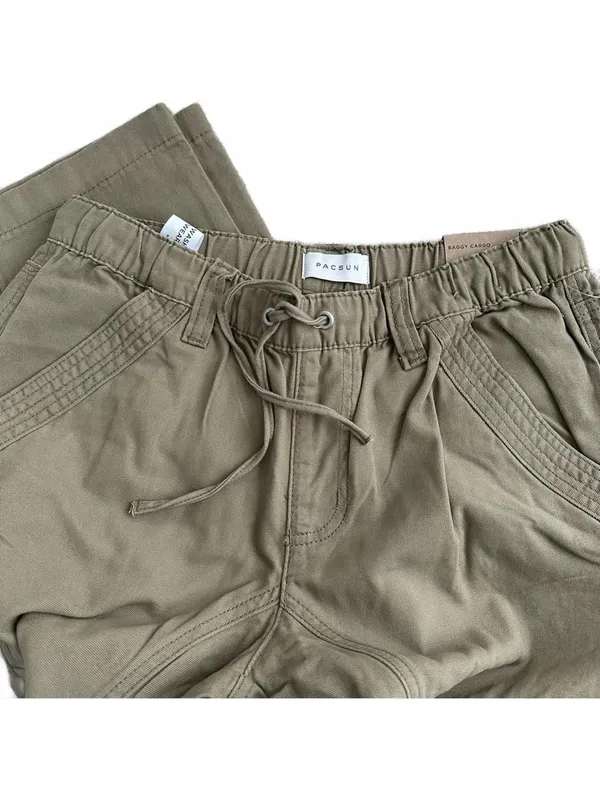 Pacsun Cotton Drawstring Waist Baggy Cargo Pants NWT Aloe Olive Green Small - Image 6