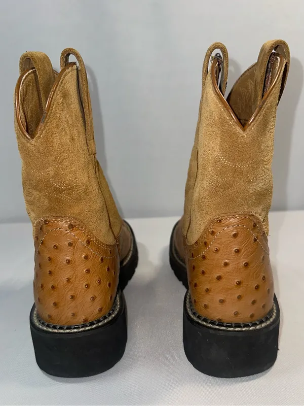 Women’s Ariat FatBaby 7 B Short Western Boots Ostrich Design Leather Classic - Image 6