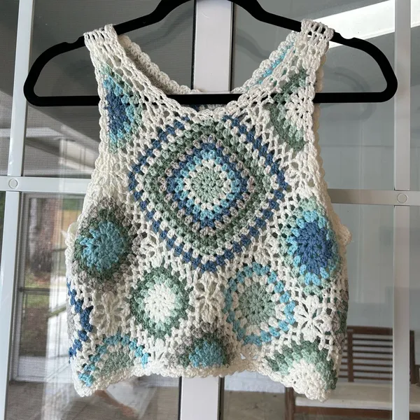 Altar’d state blue green white knit boho crochet crop tank - Image 4