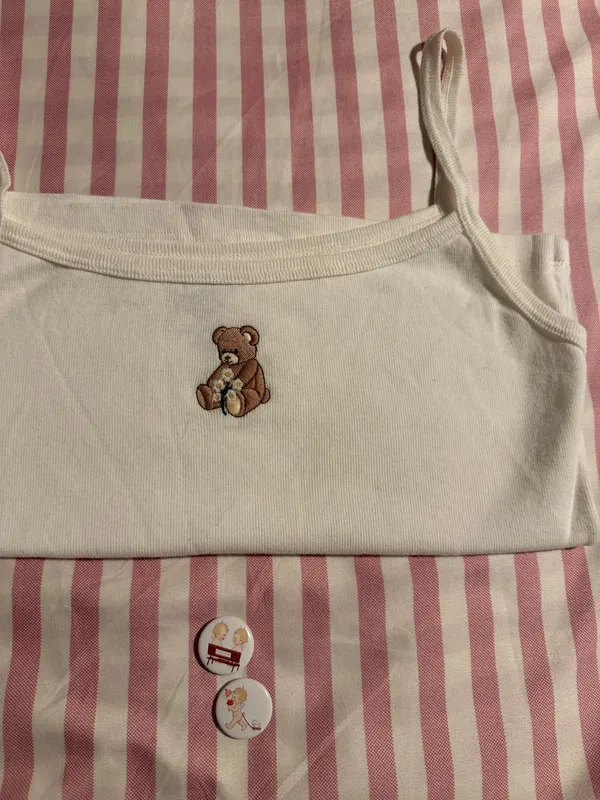 Brandy Melville John Galt White Bear Embroidery tank top - Image 2