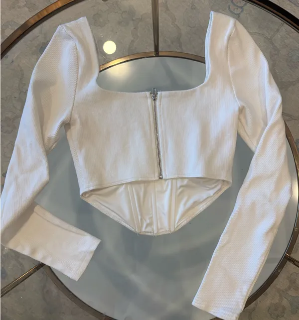 Princess Polly White Crop Top Long Sleeve - Image 2