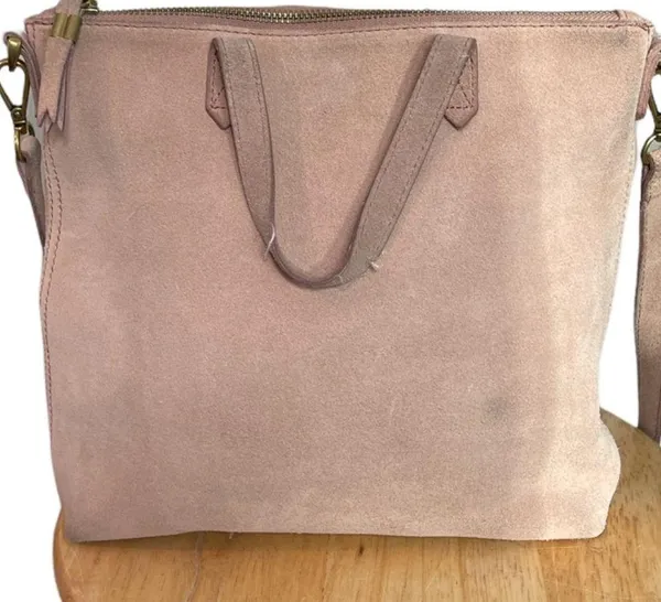 Madewell Soft Pink Suede Crossbody Bag With Top Handles - Image 2