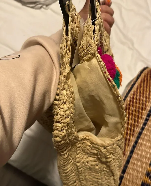 Cream straw bag with pom pom detail #boho #summer - Image 5