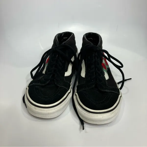 Vans Sk8 mid high‎ top sneakers rose thorns embroidered black red women’s size 8 - Image 2