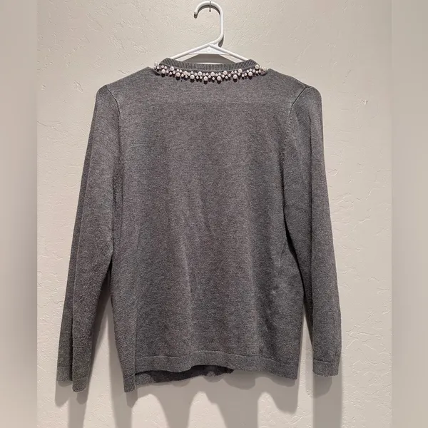 Zara Gray Pearl Embellished‎ Cardigan Sweater Size Small - Image 2