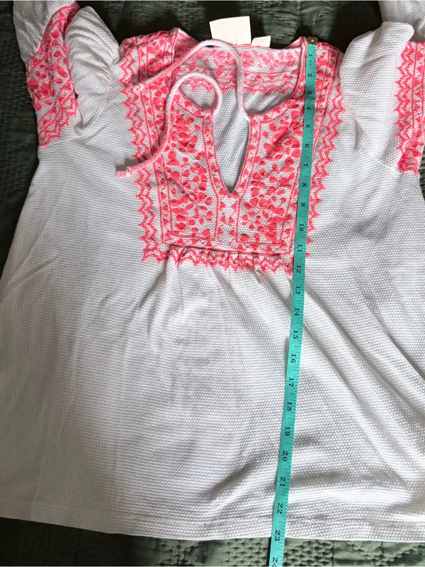 Maeve Anthropologie Embroidered Peasant Blouse White Pink Small - Image 8