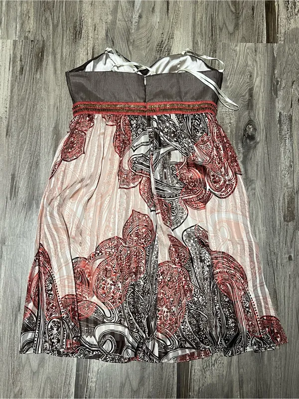 BCBGMaxAzria Vintage Y2K Strapless 100% Silk Paisley Beaded Babydoll Dress 2 - Image 7
