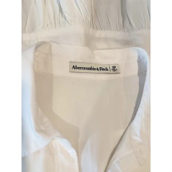 Abercrombie Fitch Dress White Puffed Poplin Mini Tiered Shirtdress Small Petite - Image 3