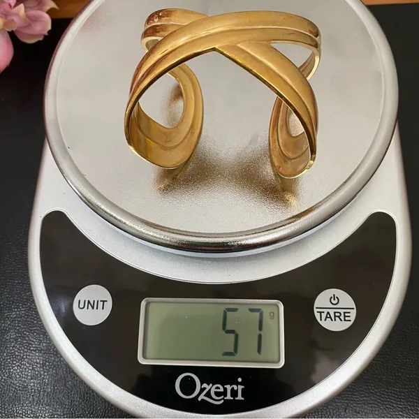 Vintage MCM Gold Brass Figure 8 Open Cuff Bangle Bracelet 57g - Image 13