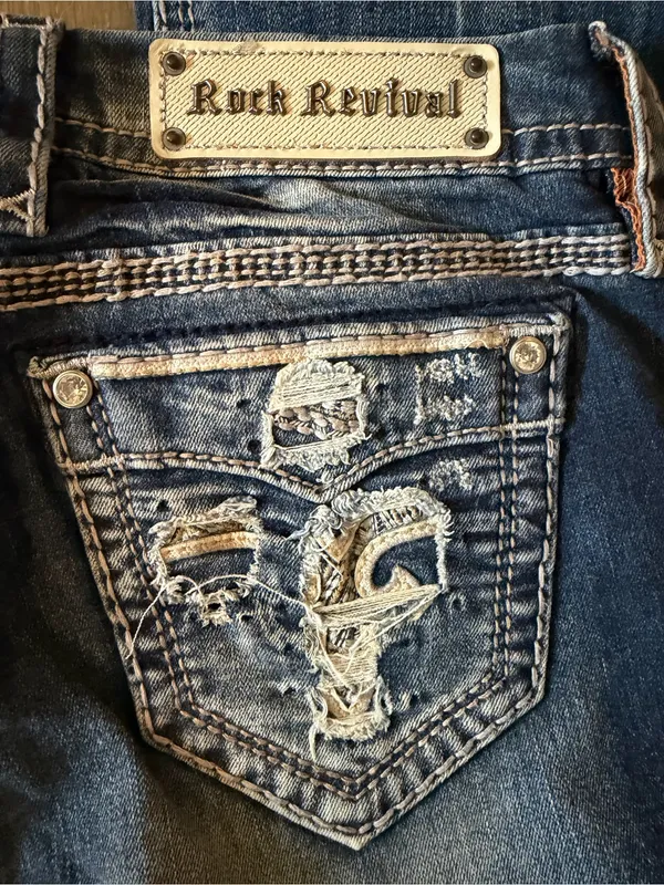 NWT Rock Revival sapphire Women's Dark Blue Embroidered Bootcut Jeans size 30X34 - Image 9