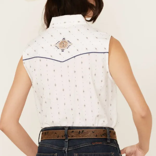 Cumberland Outfitters by Ely- Southwestern Print Sleeveless Pearl Snap Shirt - Image 2