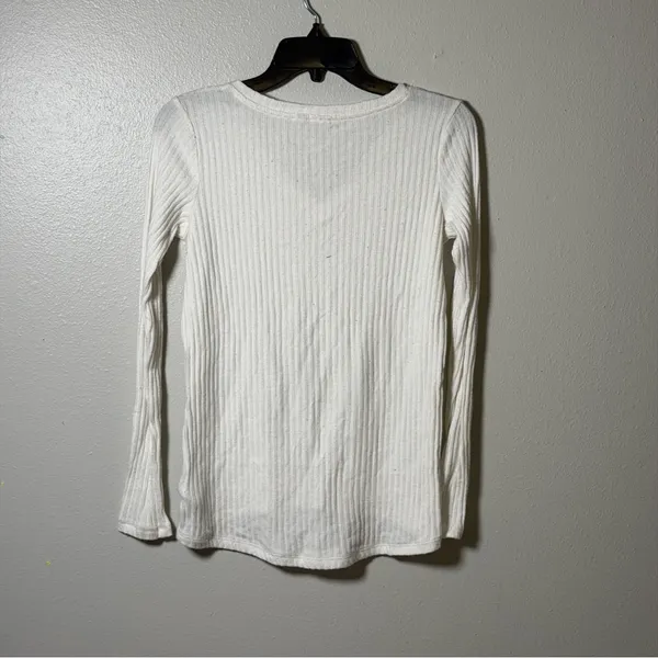GAP‎ Women White Cream Ribbed Long Sleeve V-Neck Top Minimalist size XS - Image 5
