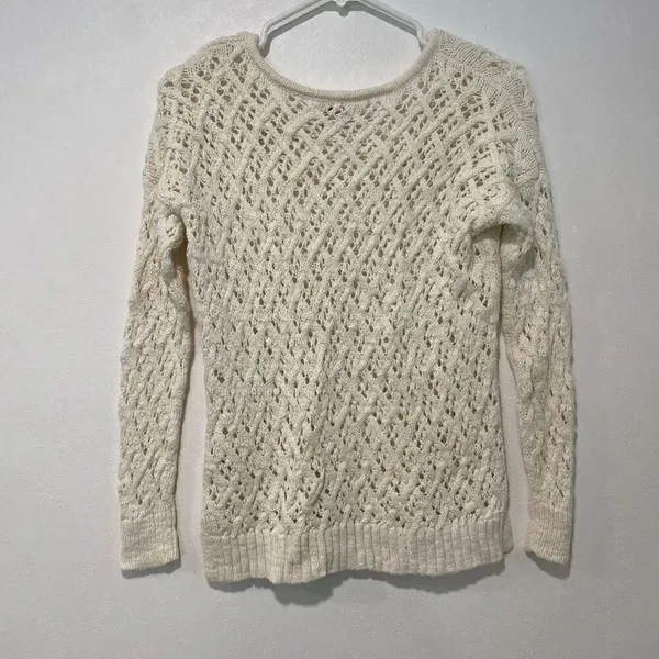 American Eagle Cream Knit Sweater | Open Cable Stitch | Size XS - Image 2
