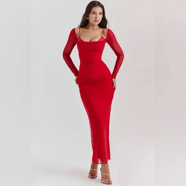 House of CB Katarina Scarlet Long Sleeve Maxi Dress - Image 11