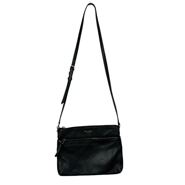 Kate Spade Black Polly Medium Pebble Leather Adjustable Crossbody Bag‎ - Image 3