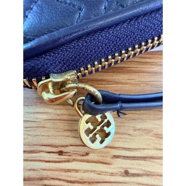 Tory Burch Fleming Zip Continental Wallet Navy Blue Quilted Leather OS Soft Luxe - Image 4