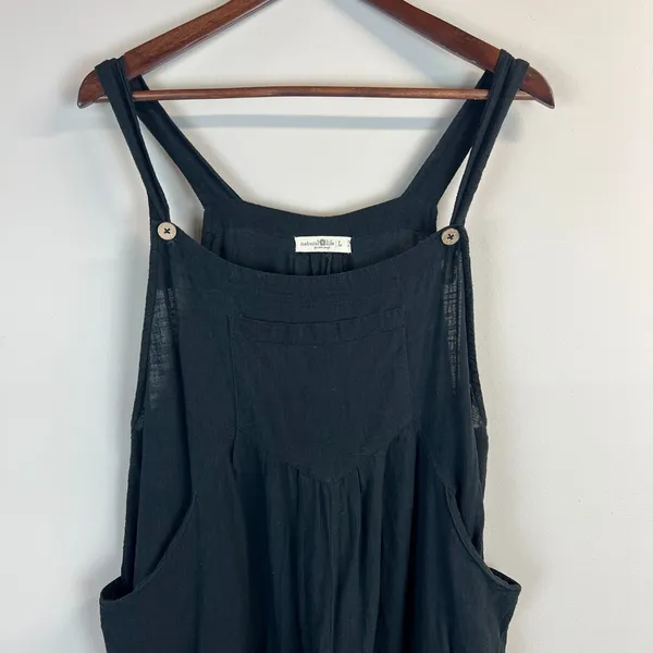 Natural Life Wide Leg Jumpsuit Overalls Womens Large Black Gauze Cotton Pocket L - Image 2