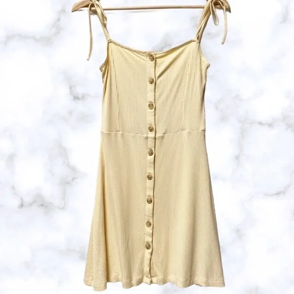 TopShop Ribbed Button Down Mini Dress Tie Sleeve 6 v6x - Image 2