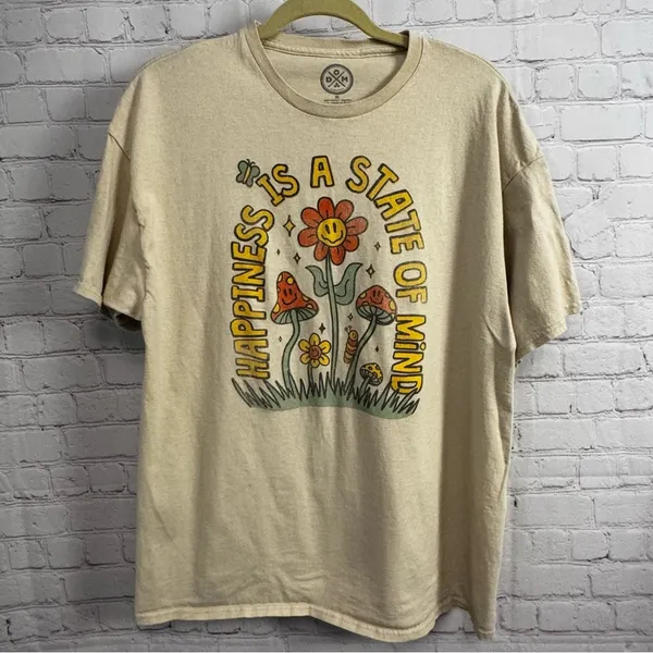 DOM Happiness is a state of mind retro hippie mushroom print tee size XL - Image 2