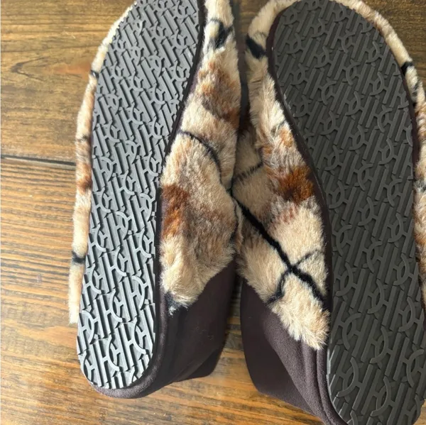 Cole Haan Brown Plaid Faux Fur Shearling Slippers - Image 4