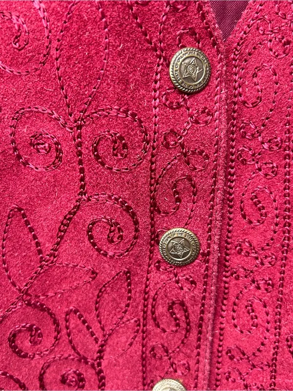 VTG 80’s 90’s Jane Ashley Burgundy Leather Satin Snap Front Vest BOHO Size S - Image 7
