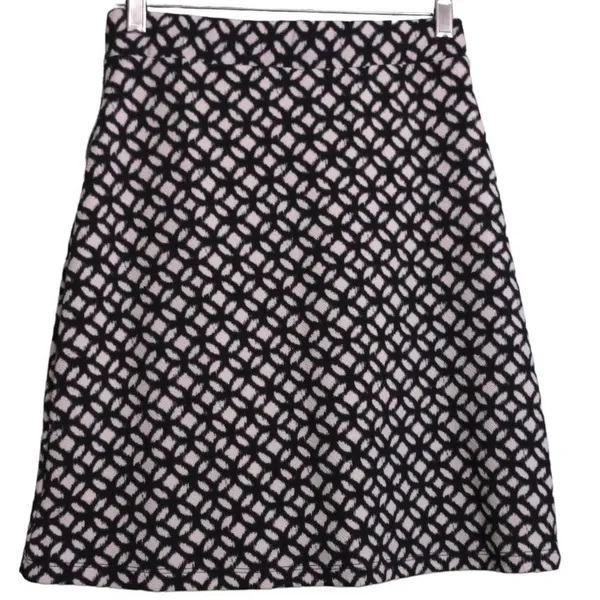 Le Lis Womens A Line Skirt Black White Above Knee Stretch Front Zippers Artsy S - Image 3