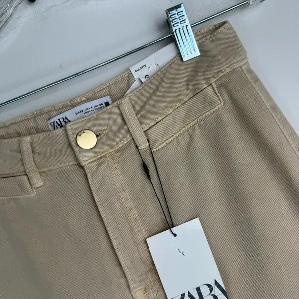 NWT ZARA Marine Culotte Crop Pants Jeans Sz 4 Sand Beige - Image 5