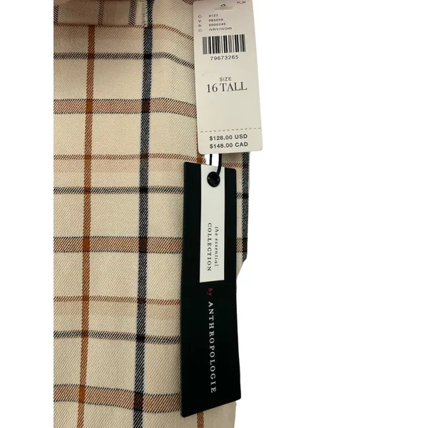 NWT Anthropologie Essential Collection Plaid Trouser Pants Ivory Check Size‎ 16T - Image 5