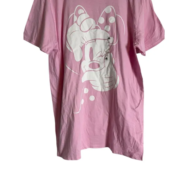 Disney Pink White Minnie Mouse Winking Short Sleeve Cotton Graphic T-Shirt Large - Image 4