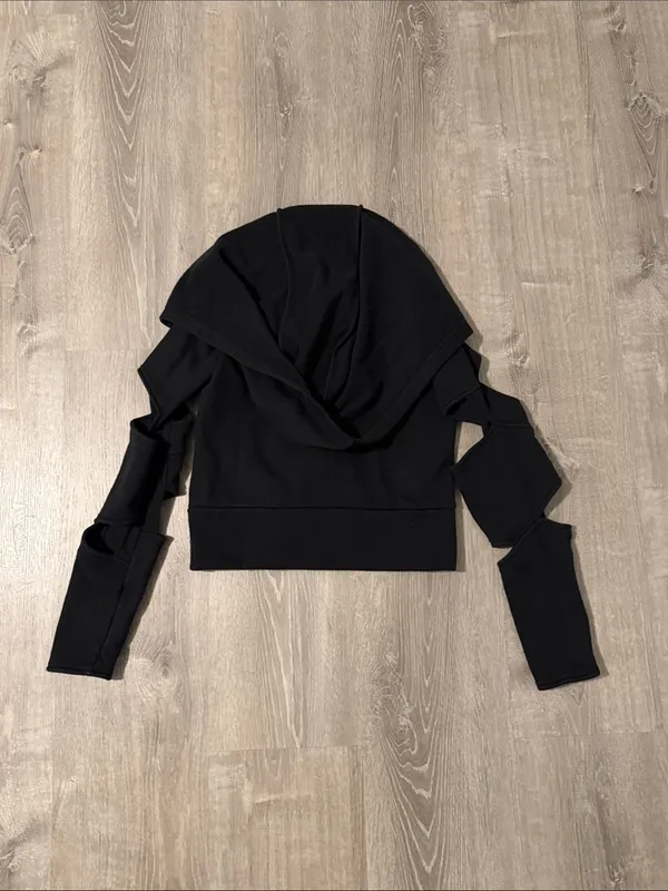 ALO Yoga‎ Small Mix Jacket Zip Up Cut Out Long Sleeve Fleece Hooded Casual Black - Image 3