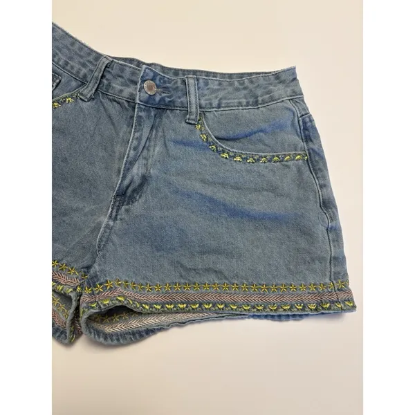 SHEIN Embroidered Denim Shorts Womens Boho Festival Y2K Blue Size S/M - Image 2