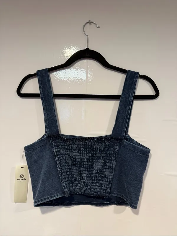 Denim Crop Tank Top - Dark Blue Mono B NWT - Image 3