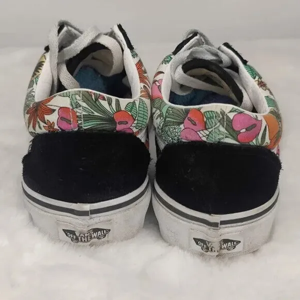Vans floral Black White Skate Shoes Size US 7 - Image 4