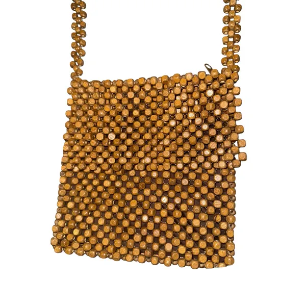 Wooden Beaded Crossbody Bag Purse Boho Hippie Granola Natural Textured‎ 7x7.5 - Image 2