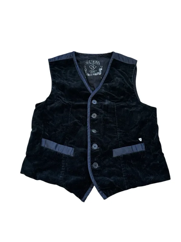 Vintage Guess Blue Velour Vest Y2K Steampunk Indie Sleaze 90s Grunge Goth - Image 4