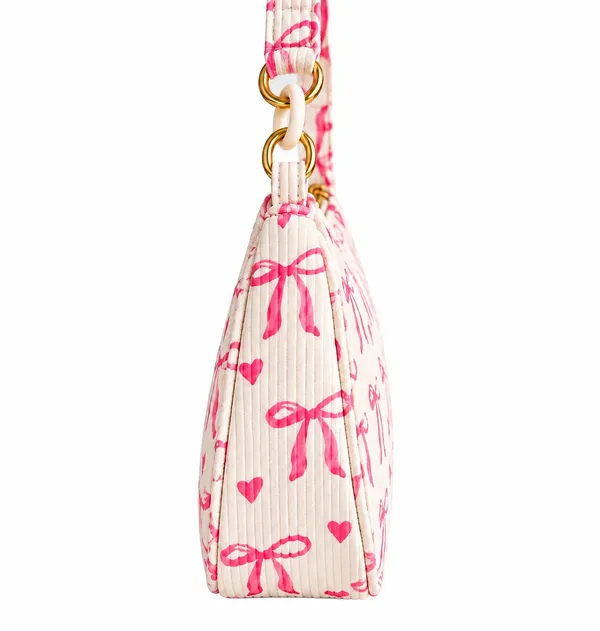 Pink Bow Print Mini Shoulder Bag Gold Chain Y2K Purse - Image 2