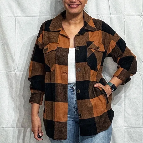 Blu Pepper Orange Plaid Buffalo Print Shacket Sz S - Image 5