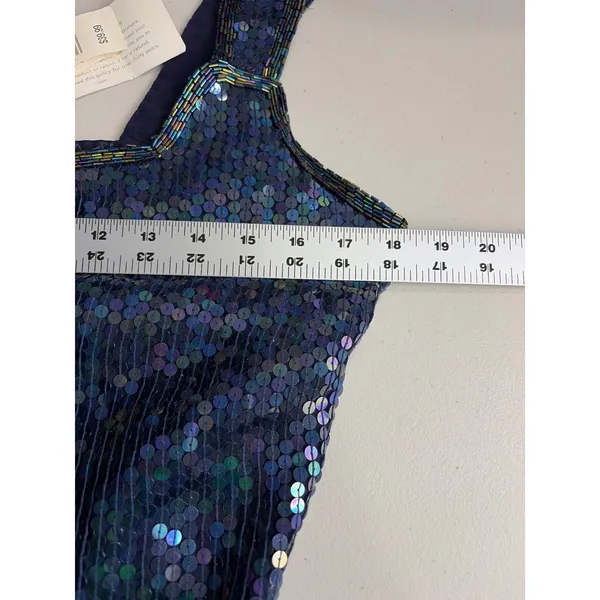 Vintage Expressions Silk Sequin Mini Dress Iridescent Blue Party Dress 12‎ - Image 14