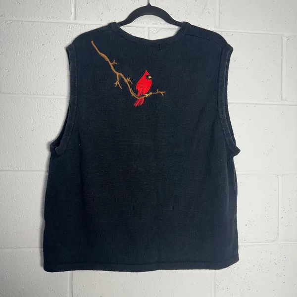 Tiara International Christmas Cardinal Sweater Vest Plus Size 18/20 Black Red - Image 4