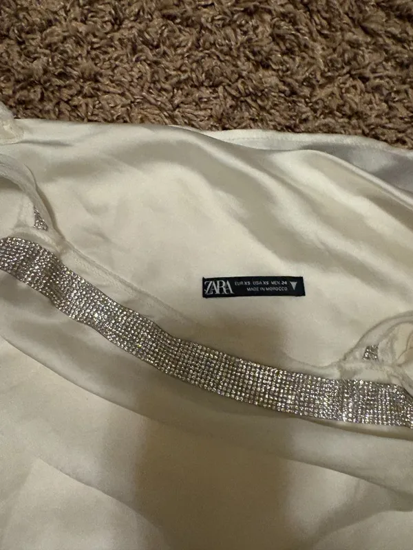Zara Mini Slip Dress XS Xtra Small White Jewel Silver Trim Lined Party Cocktail - Image 4