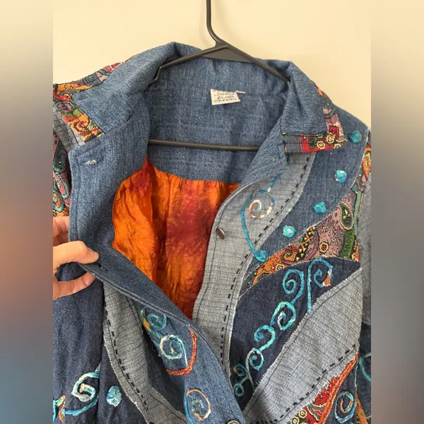 Vtg Parsley & Sage Botanical Floral Embroidered Button Up Denim Jacket Patchwork - Image 11