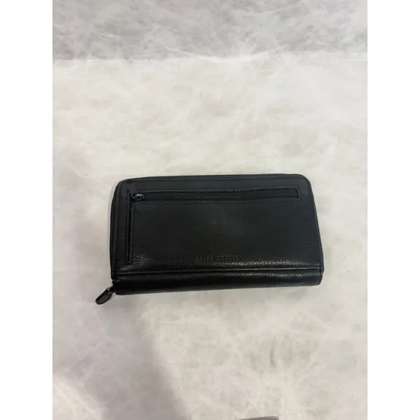 Wilsons Leather Pelle Studio Black Pebbled Leather Trifold Wallet‎ Zip Pocket - Image 2