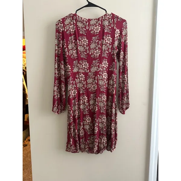 American Eagle Boho Floral Lace Up Mini Dress Maroon XS - Image 4