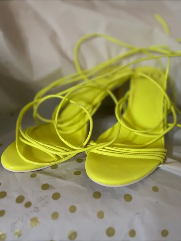 Jennifer Lopez Neon Yellow Lace-Up Stiletto Heels - Image 5