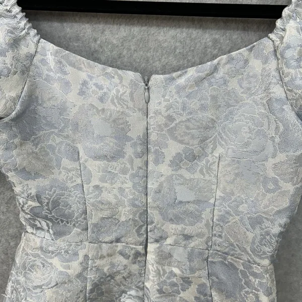 Altar'd State Size XS Blue Ivory Floral Brocade Puff Sleeve Mini Dress - Image 8