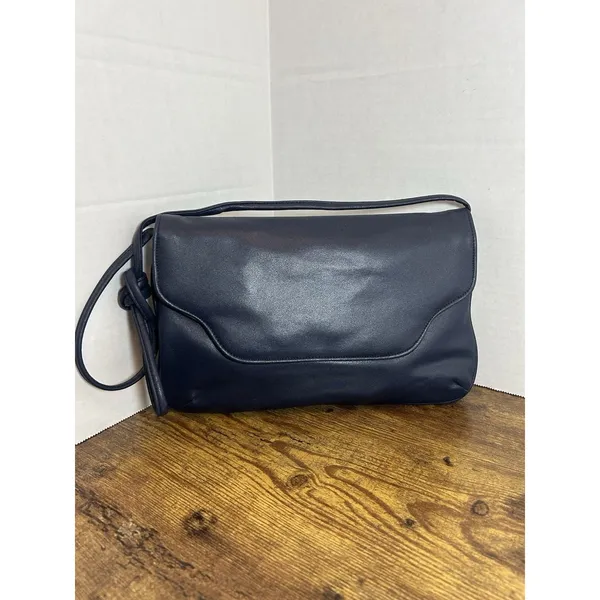 Vintage Navy Blue Shoulder Bag Clutch Purse Korea Snap Closure Retro Handbag Mod - Image 14