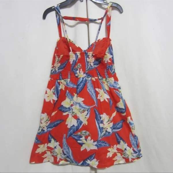 Hollister Red Tropical Floral Mini Dress Small | Hawaiian Aloha Sundress Strappy - Image 5