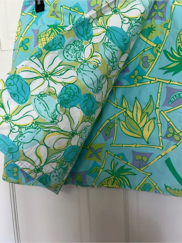 Lilly Pulitzer Aqua Tropical Print Mini Skirt with Green & Yellow Accents - Image 4