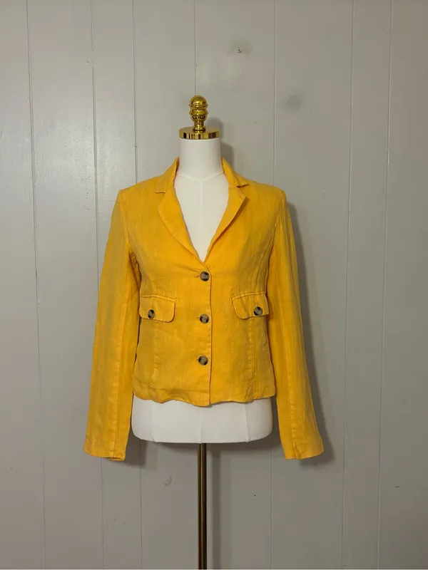 Sundance Pippa Cropped 100% Linen Blazer Sunset Yellow Size XS - Image 2